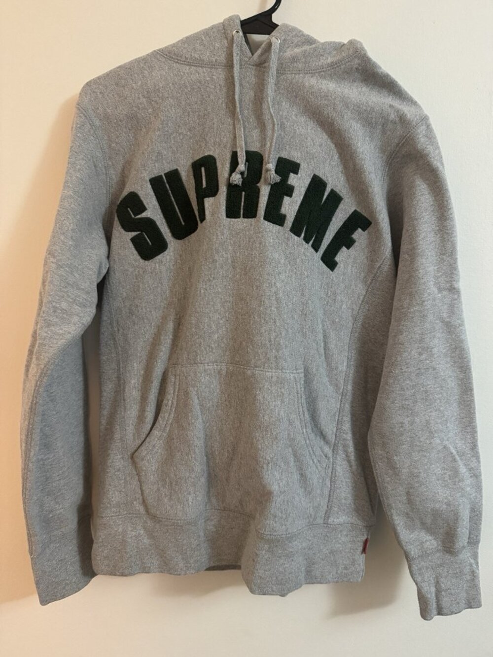 Supreme SS17 Chenille Arc Logo Hoodie Heather Grey Green Size Small S